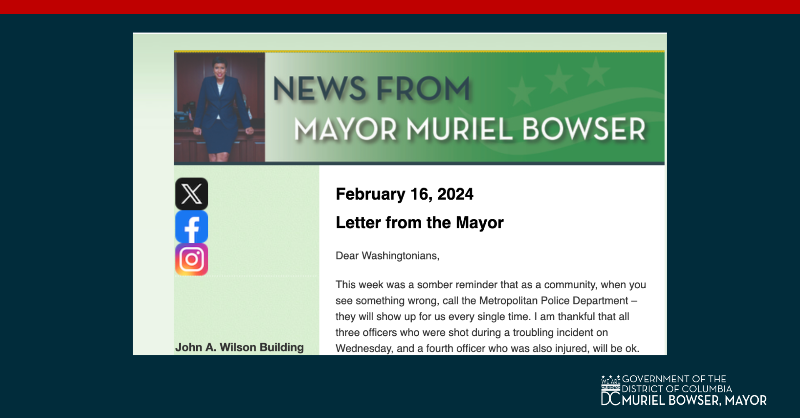 MayorBowser's tweet photo. We have an opportunity to send a clear message: if you commit a crime in DC, if you bring violence to our neighborhoods – there will be swift and certain consequences.

Let’s pass common-sense legislation that rebalances our system. Read how you can help in my newsletter: