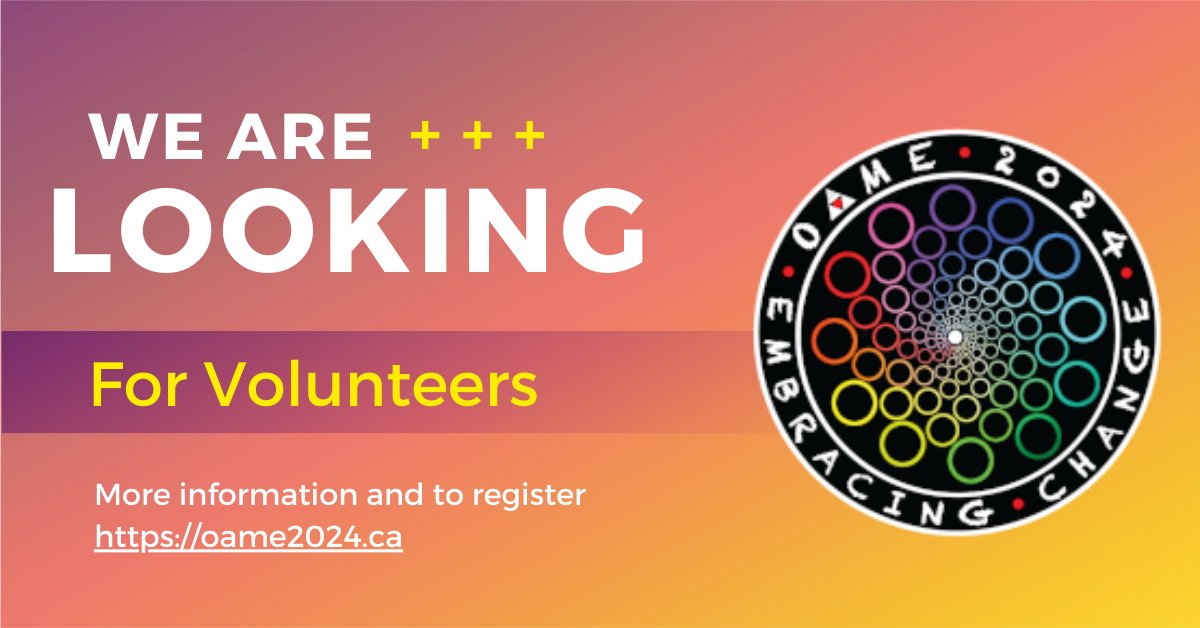 Did you know that OAME is almost entirely volunteer run? We are still looking for some more volunteers. Want to join the crew? Check out our website for more details. sites.google.com/oame.on.ca/oam…