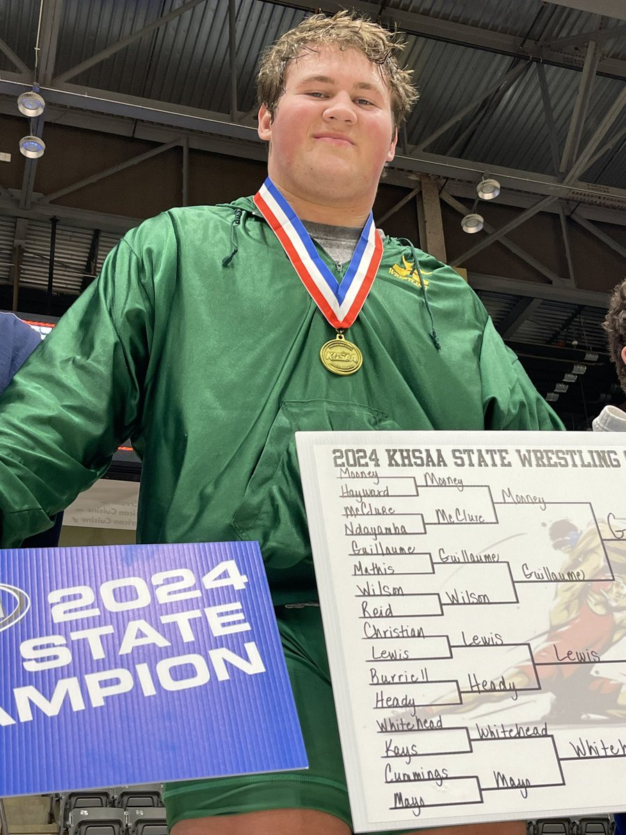 🚨🏆 285 Fourth Pleasure Ridge Park’s Colton Lewis Third Paducah Tilghman’s Jimmy Mooney Runner-up Madison Southern’s Stephen Whitehead And our 2024 STATE CHAMPION ST. XAVIER’S CARTER GUILLAUME #khswr