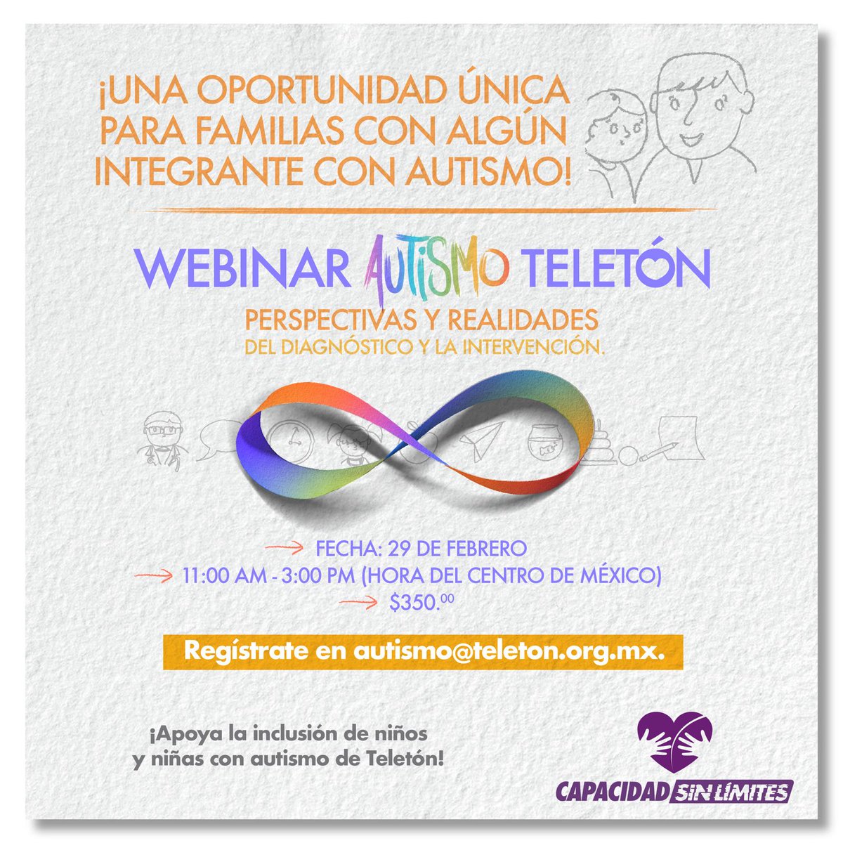 ✨️Webinar Autismo Teletón. 👥Conoce estrategias prácticas de la mano de expertos de Teletón. 🧠 🖱️Regístrate bit.ly/48YLuzW 📆 29 de febrero. 🕚 11:00 horas ¡Una oportunidad única! #WebinarAutismoTeletón #AutismoTeletón #OrgullosamenteTercos 🩵💙💜♾️✨️🧡💛💚