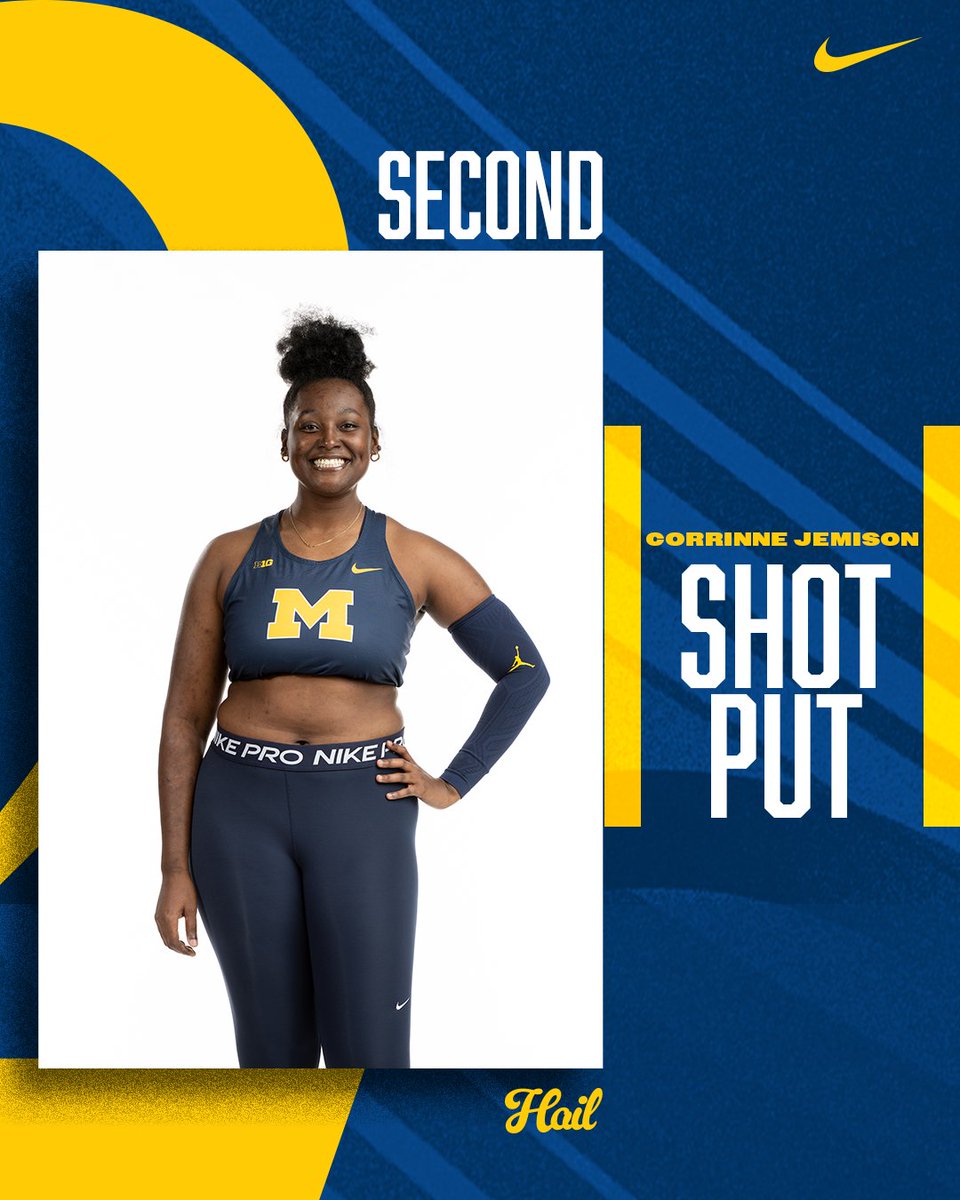 Wolverines sweep the shot put! Tapper finishes first with a PR mark of 15.84 meters, while Jemison (15.62m), Franklin (15.29m) and McNamara (13.13m - PR) round out the top four!