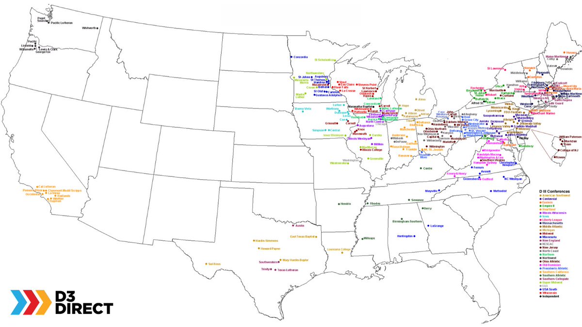 There are D3 Schools in 34 States To save recruits time and money we researched financial aid & scholarship options in every single one Here are resources we found for the last six states, from Texas through Wisconsin👇