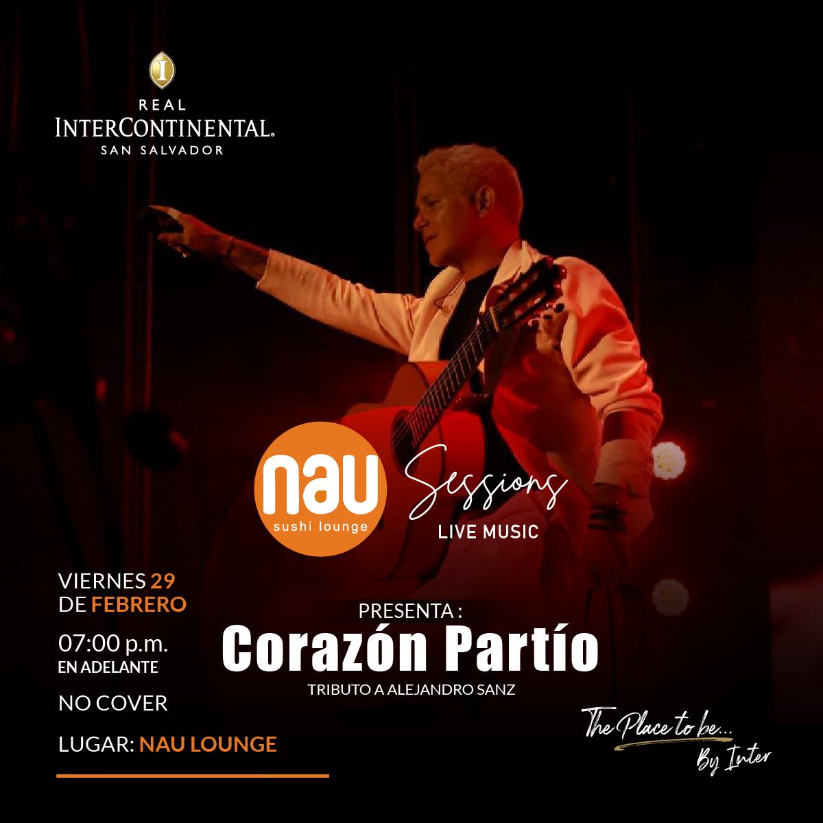 #corazonpartido💔 Tributo a Alejandro Sanz, #sessions #MusicLive acompañanos a disfrutar los mejores éxitos del español Alejandro Sanz.
🗓️Jueves 29 de febrero.
🕓7:00pm
📍NAU Lounge Restaurant <a href="/InterConti_SAL/">InterContinental SS</a>
🎟️ Entrada libre. 

#Homenaje #alejandrosanz #balada