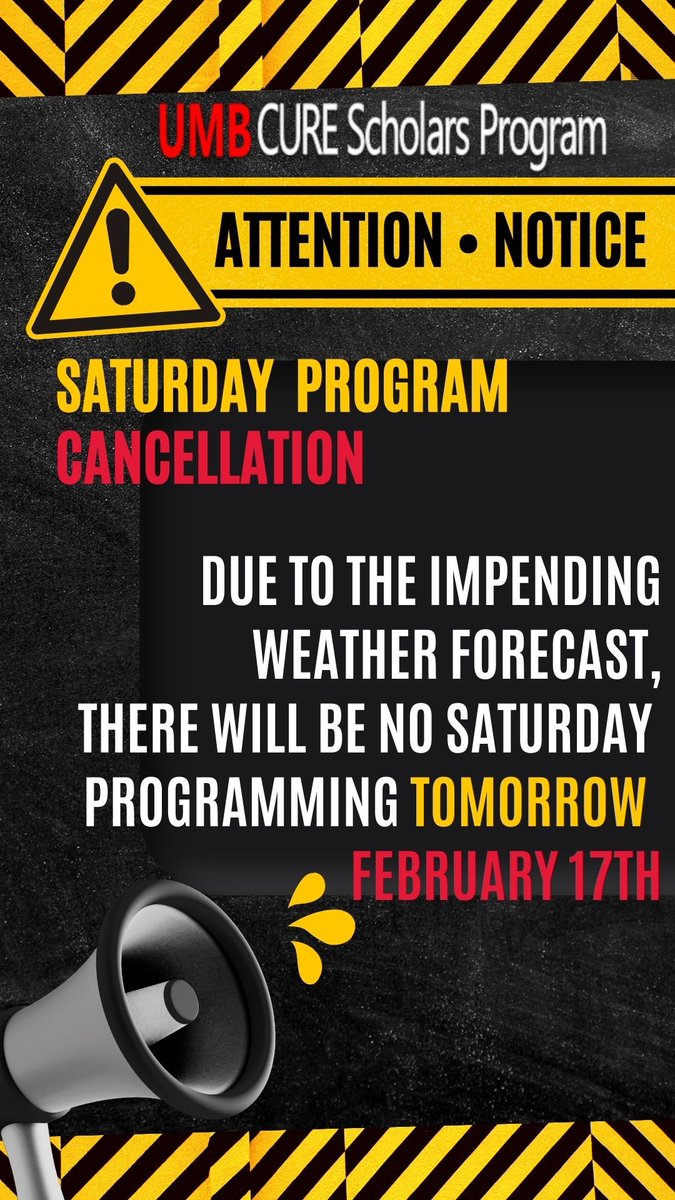 Due to impending weather challenges that have been forecasted, CURE has decided to cancel programming for all scholars tomorrow, Saturday, February 17th. 
Please be safe and stay warm.