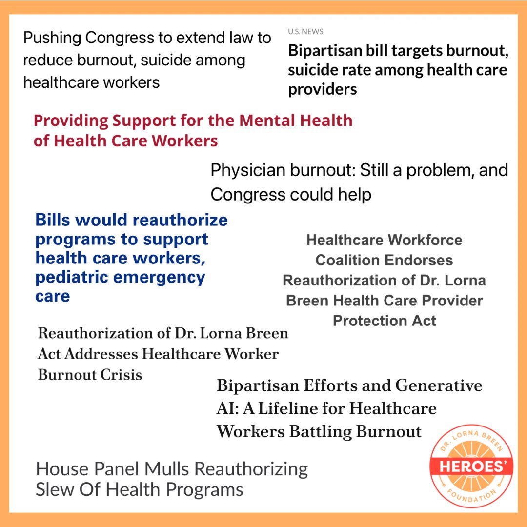 #WeeklyRoundup of just a handful of headlines about the Lorna Breen Act after @PresCoreyDLBHF testified in front of the House Energy and Commerce Subcommittee on Health hearing! Another big day for health workers this week 🧡 #HopeForHealthcare #LeadForLorna #StandWithLorna