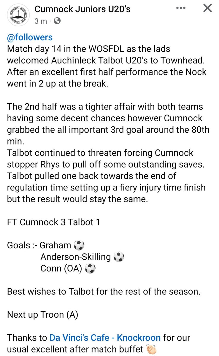 Result - CJFC Development 3-1 <a href="/TalbotU20s/">Auchinleck Talbot U20s</a>