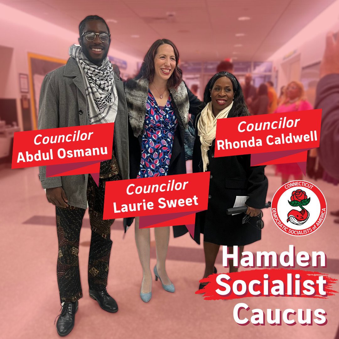 ConnecticutDSA's tweet photo. CT DSA-endorsed councilor Abdul Osmanu, with his councilor-comrades Laurie Sweet and Rhonda Caldwell, shows us how ceasefire resolutions are done. 🇵🇸🌹 https://t.co/a7jtPpn1Cr