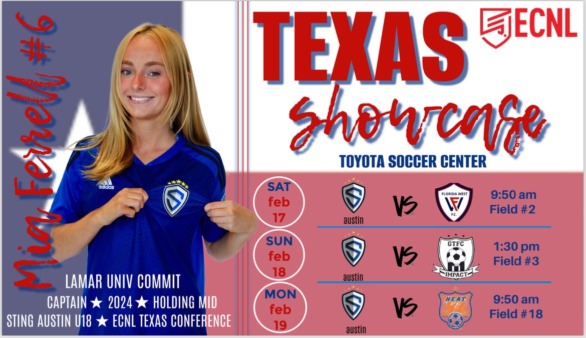 Last showcase!! #ECNLDTX  <a href="/ECNLgirls/">ECNL Girls</a> <a href="/StingSoccerClub/">Sting Soccer Club</a> <a href="/TopDrawerSoccer/">TopDrawerSoccer</a> <a href="/LamarWSoccer/">Lamar Soccer</a> <a href="/NCAASoccer/">NCAA Soccer</a>