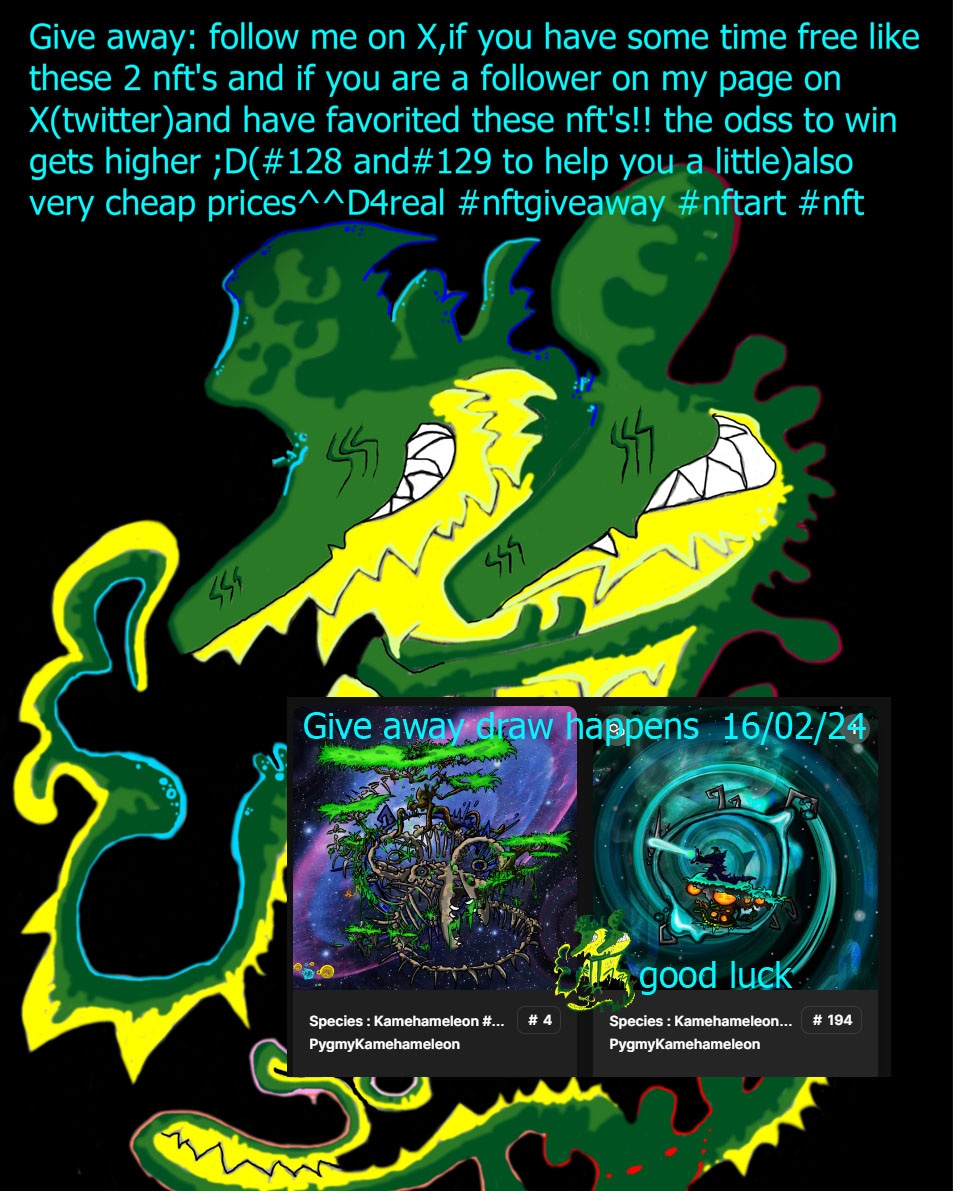 Sensorsaure's tweet photo. #nft #NFTCollection #NFTGiveaway #NFTArts #nftrarity #Ethereum #ETH #MATIC #Polygon #opensea #digitalart #pygmykamehameleon #treecrawllr #salvianaticwhale more info of my nft's on my website --->https://t.co/mNqKFPUIn1 also check my Opensea profile for some sales scroll down π€ https://t.co/rmQvekYlIy