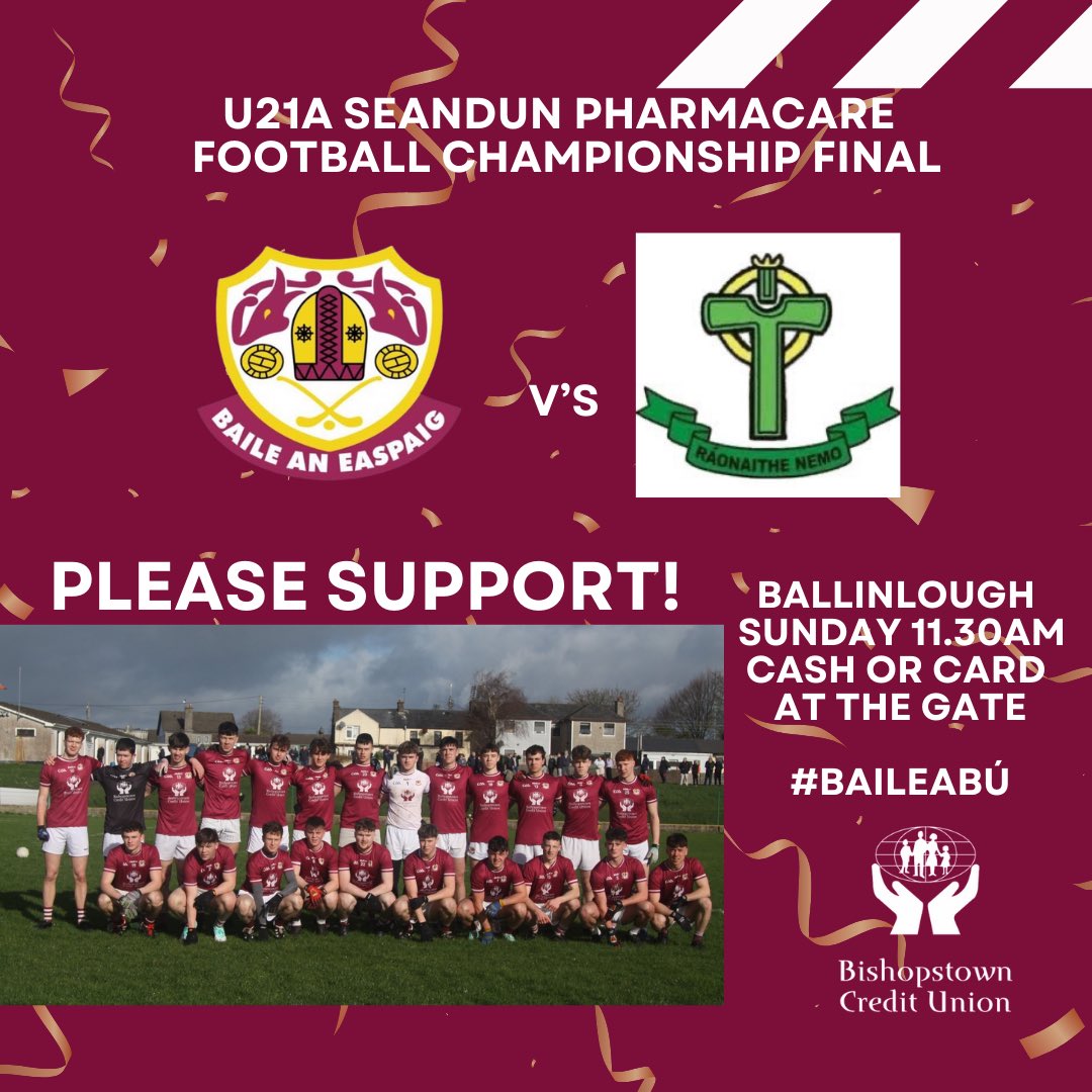 As you plan the weekend ahead, be sure to include Sunday morning in Ballinlough to support our footballers in the <a href="/SeandunGAA/">Seandún GAA</a> U21A Championship Final. Put on your maroon and white and get out to support the lads!
🇶🇦 #oneclub #baileabú