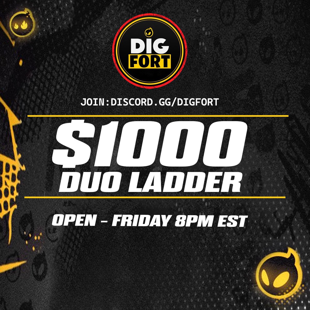 🏆Fortnite $1000 DUO Cash Cup🏆

⛏️For everyone NOT in FNCS Semi 

📅 TODAY 8pm EST
North America (Open Qualifiers)

To Compete:
🔗JOIN: discord.gg/digfort