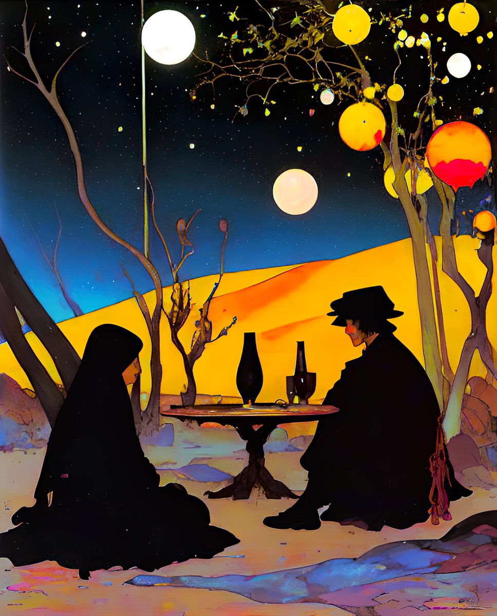 xalieri's tweet photo. Stories from the edge of the desert, set 1. 2 of 3
#AMuchNeededBreak #WithAFriendOrTwo #HaveASeat #BringSnacks #ValueTheShade #WeirdArt #PsychologicalLandscape #ImSureItMustMeanSomething
#DarkArts #DigitalArt #AIAssistedArt #AIArt #WomboDream #StableDiffusion https://t.co/pakjqAbeUS