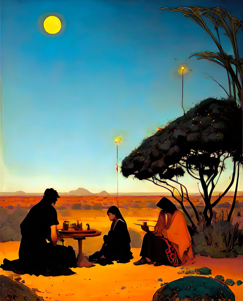 xalieri's tweet photo. Stories from the edge of the desert, set 1. 3 of 3
#AMuchNeededBreak #WithAFriendOrTwo #HaveASeat #BringSnacks #ValueTheShade #WeirdArt #PsychologicalLandscape #ImSureItMustMeanSomething
#DarkArts #DigitalArt #AIAssistedArt #AIArt #WomboDream #StableDiffusion https://t.co/ARqmzxAx3a