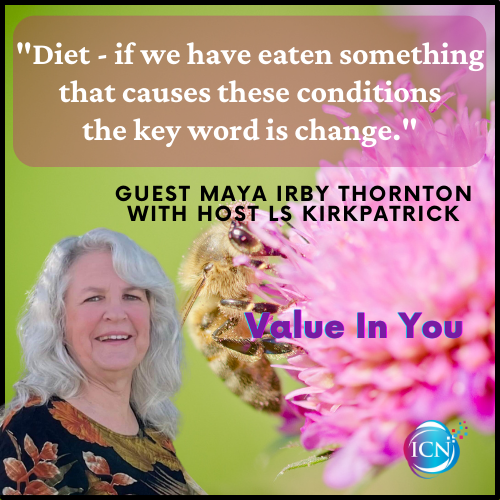 'Diet - if we have eaten something that causes these conditions the key word is change.' Guest MaYa Thornton and Host LS Kirkpatrick

Podcast Title: No Stress Plant Based Living With Guest MaYa Irby Thornton

#lskirkpatrick #valueinyou #Youhavegreatvalue #Youareworthy