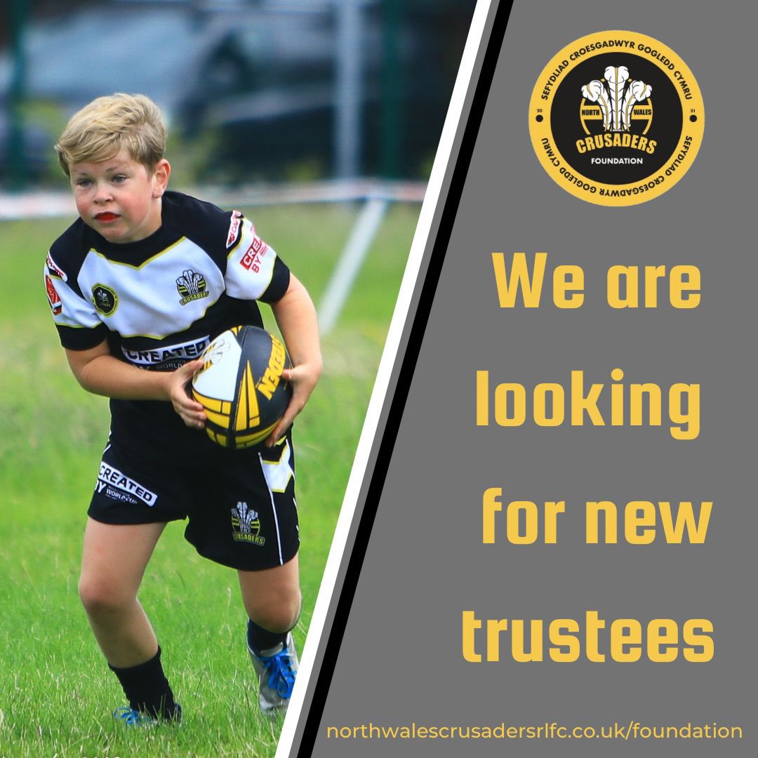 ⚫️🟡 TRUSTEE VACANCY 🟡⚫️
Would you like to join our charity and help inspire the #NorthWales community through the power of Rugby League? 
We are looking for people who want to support our charity develop &amp; grow. 
Email at foundation@northwalescrusadersrlfc.co.uk for more info