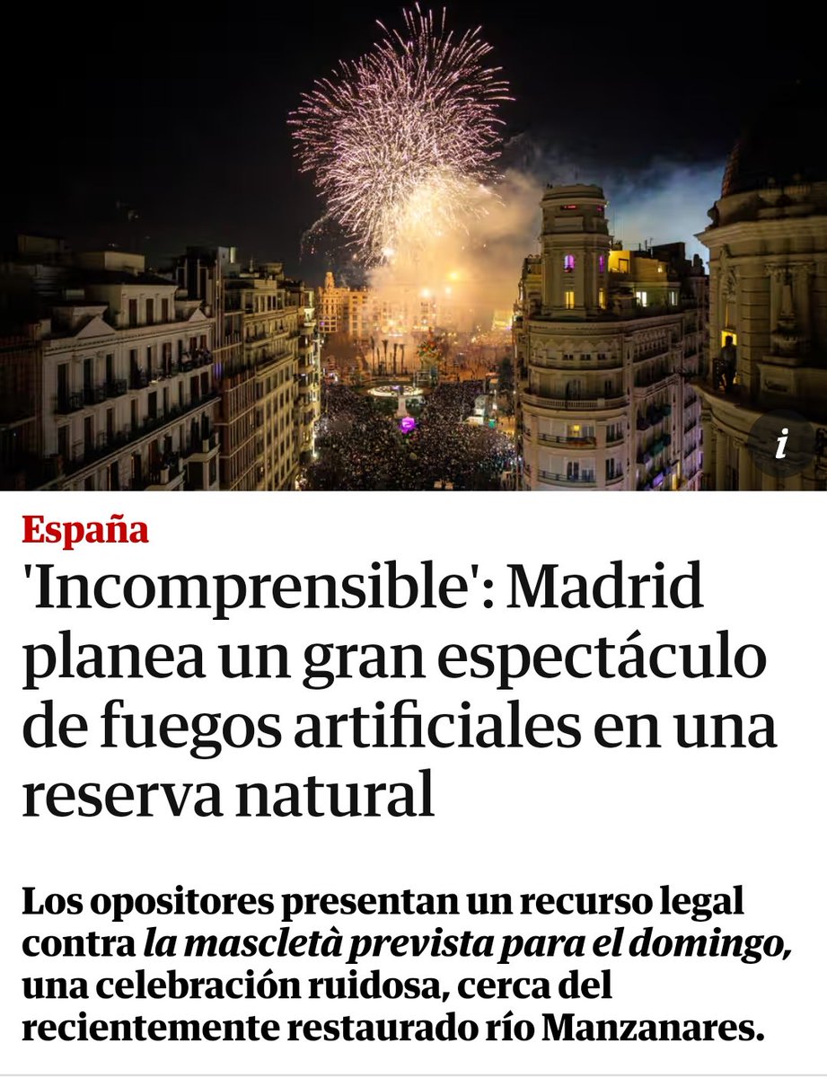 hope_enpie's tweet photo. Madrid en The Guardian por un atentado ecológico. 

Lo único que tenía que hacer Almeida para hacerlo bien en el Manzanares era no hacer nada

Simplemente dejar a la naturaleza seguir regenerándose y permitirnos disfrutar del fascinante espectáculo del retorno de la vida del río.

Maldad absurda, imperdonable ignorancia y una puñalada trapera a la fauna con dinero público en plena época de apareamiento. Un atentado contra la vida.