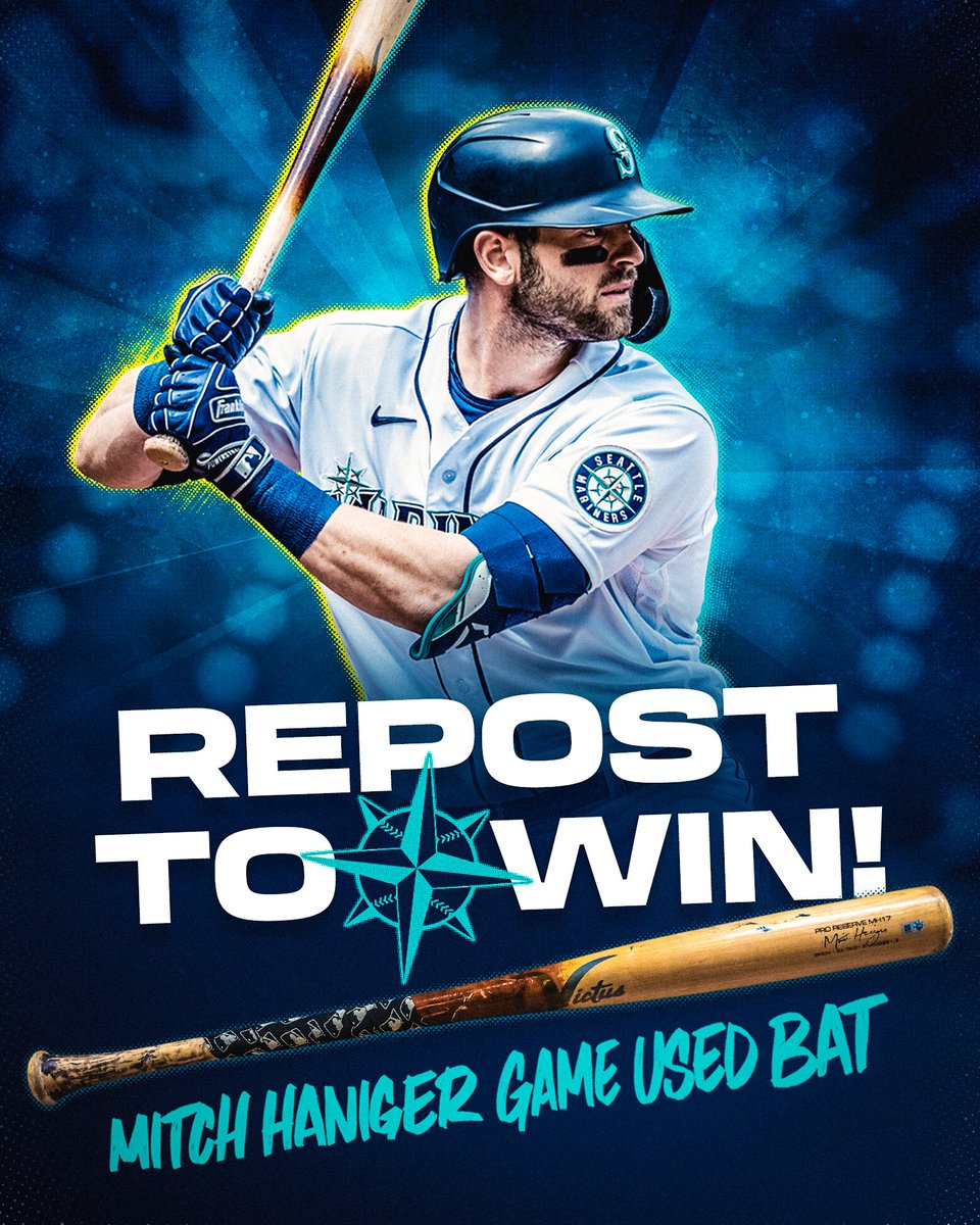 🚨 REPOST & FOLLOW TO WIN 🚨 This bat has some character... we’re giving away a Mitch Haniger game-used broken bat and all you have to do is make sure you’re following @SEAauthentics and hit that repost button for a chance to win. #TridentsUp 🔱