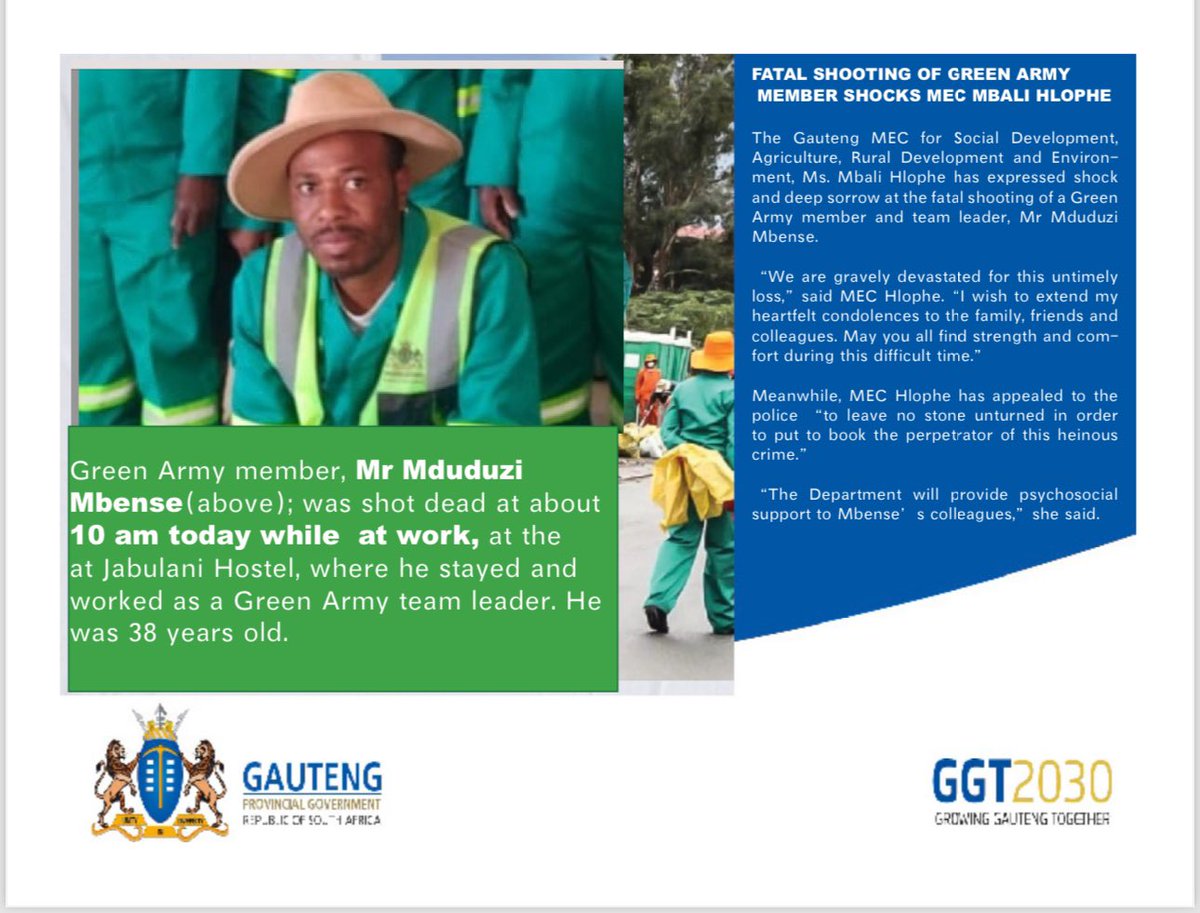OfficialGDARD's tweet photo. Our thoughts and prayers are with the Mbense family and friends in this trying times. RIP Mduduzi Mbense. #GDARDCares #GrowingGautengTogether https://t.co/NONGhGVxoD