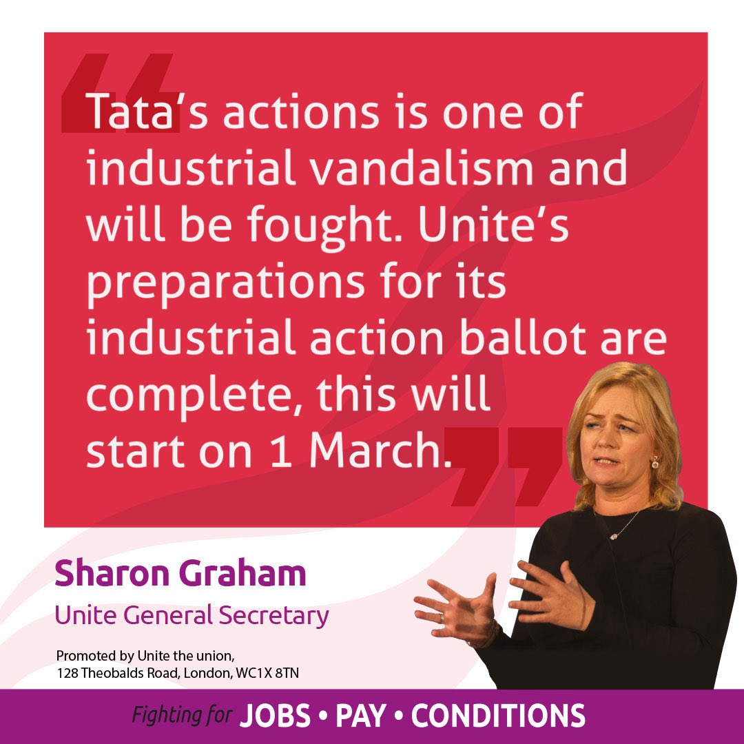 🚨Breaking: Unite announces strike ballot dates for 1,500 steel workers at Tata.

Read the full story here ⬇️

 unitetheunion.org/news-events/ne…