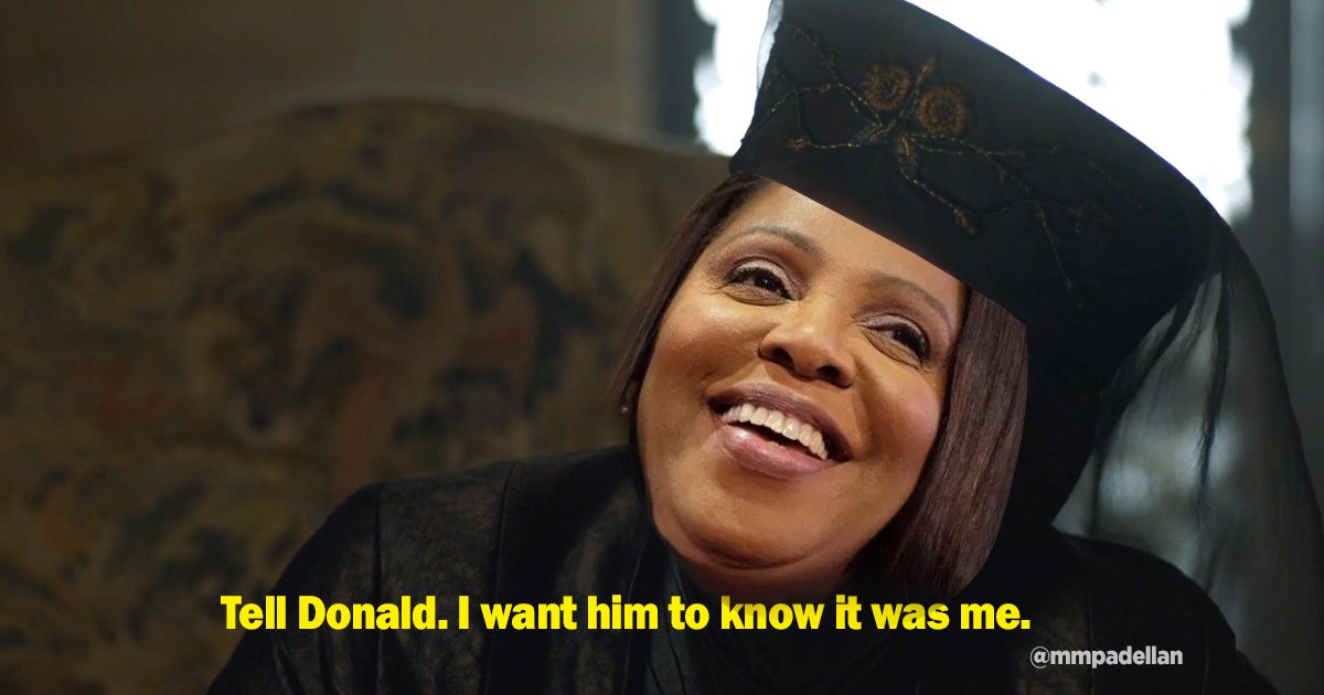 NY AG Letitia James asked for a $370M judgment against trump.

Judge Engoron awarded $355M.

Take a bow, Ms. James. 💪