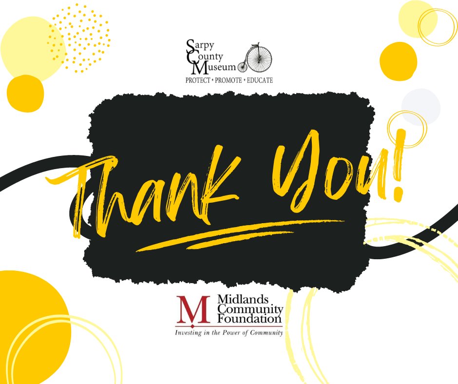 SarpyMuseum's tweet photo. Thank you to everyone who donated to the museum through the Midlands Community Foundation Matching Charitable Program! With your support, we raised over $130,000. That's amazing! 🥳🥳 https://t.co/ah0ecbsRdW