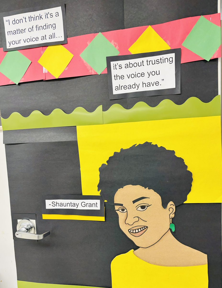 African Heritage Month door decoration @GPVanierJH! 604 did a tribute to local author and spoken word poet Shauntay Grant!