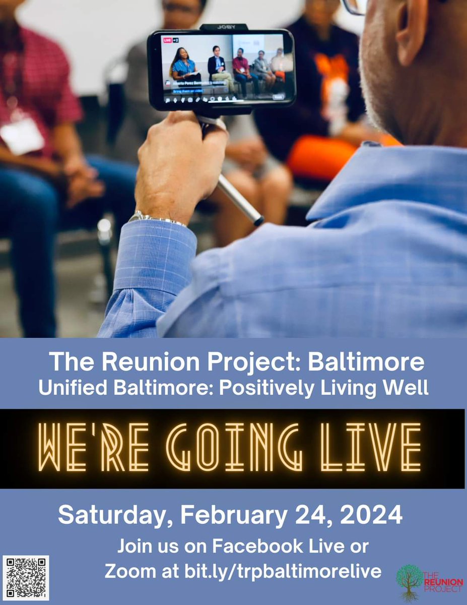 Join us on February 24 for a livestream of day two of our two-day town hall in Baltimore, Maryland. Join on our Facebook or via Zoom by visiting bit.ly/trpbaltimoreli…. #HIV #longtermsurvivor #LTS #reunionproject #Baltimore