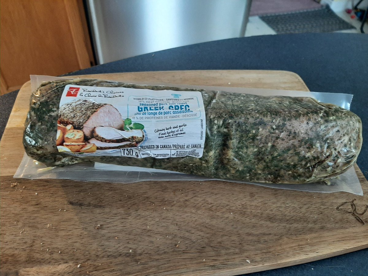 SteveDickerNL's tweet photo. Finally got my appetite back. 1st regular meal since Monday. PC Greek Pork Loin (a $6 Flash Food score) served with Baked Potato. Makes for a great (and easy) supper. #HeyPC #FlashFood https://t.co/Ob4LRGv4Pg