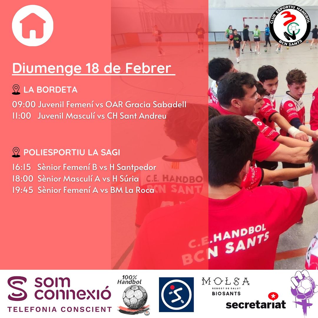 HandbolBCNSants's tweet photo. 📌Pren nota, el cap de setmana ve carregat de partits a casa!
Vens a animar? 🤾🤾♀️👏
#HandbolBcnSants #BcnSants #MarcJacobFisio #GaudeixDelEsport #Handbol #Sants #Secretariat_shb #Ubae #SomConnexió https://t.co/HcQfV9LT7v