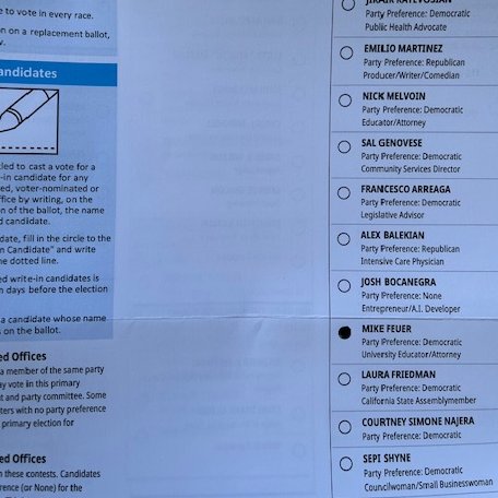 The ballot should be in your mailbox by now! 📷 Remember to mark 'Mike Feuer' for Congress, and make sure to mail it back or drop it off at a designated drop box location. Your vote matters. #CA30