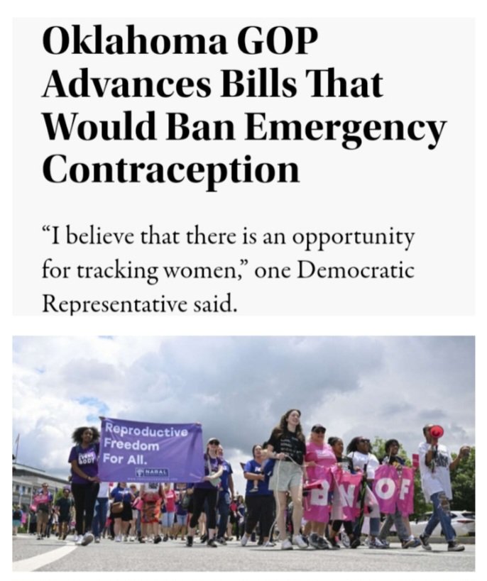DoomScroling's tweet photo. The gop of OK have advanced a bill that is being hailed as an "anti abortion bill" that seeks to ban plan B &amp; IUDs, neither cause abortions.

What's most concerning in the bill is that it also calls for an abortion database of woman who have had abortions be created. https://t.co/P1RDs7y1Mg