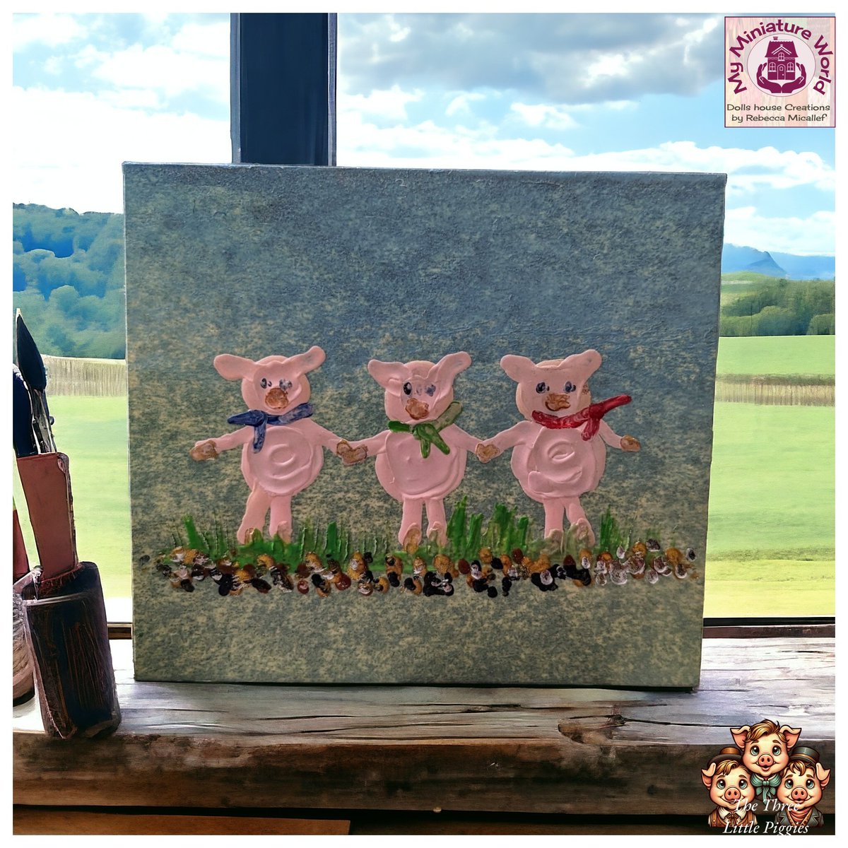 And the weekend is here! The lovely miniature portrait of the Three Little Piggies painted by Hazel Rayfield from Art in Wax. Will continue working with my project. 

#dollshouse #miniatures #miniaturist #painting #artinwax #waxpainting #threelittlepiggies #threelittlepigs #tgif