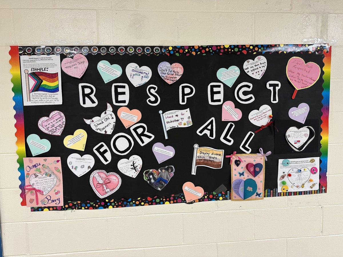Really excited for our #respectforallweek art contest bulletin board (that was entirely student created by our GSA club)! Will be posting a voting link soon for design winners, and hoping to also integrate into our next CS project to showcase what respect means in our school ❤️