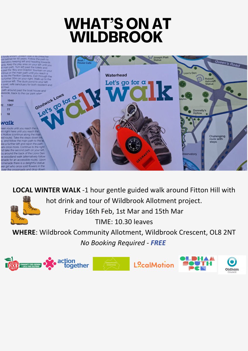 Out exploring the areas around Fitton Hill today with walkers from the Wildbrook Community Food and Growing Hub. More short walks to come, why not join us? details below. 👇🏽#movemorefeelbetter #oldham