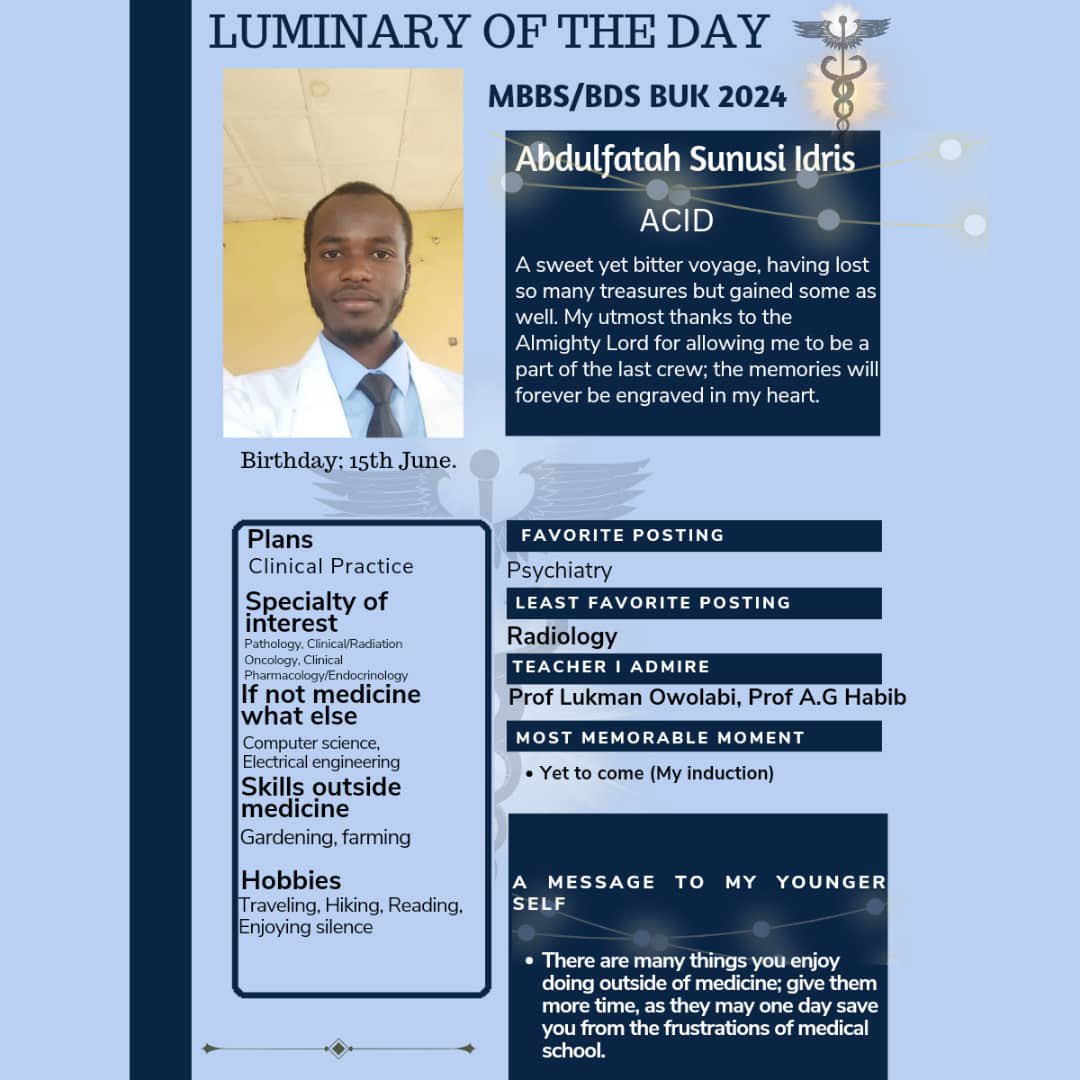 theluminaries24's tweet photo. Abdulfatah Sunusi Idris, a beacon of potential. With determination and talent, he charts a course toward a future of greatness. The journey awaits, Abdulfatah! 🚀 #FutureGreatness https://t.co/q53gl0O7JL