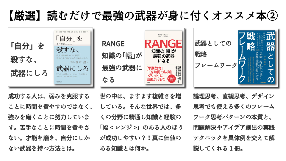 afila_zukai's tweet photo. 【忙しい人向け】『読むだけで最強の武器が身に付くオススメ本』をまとめました。 https://t.co/k8u6sp7TJI