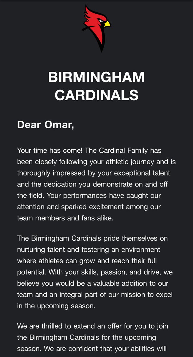 After a great talk with @coachhalwalker I’ve been blessed with another offer from @BirminghamCards #grind #faith