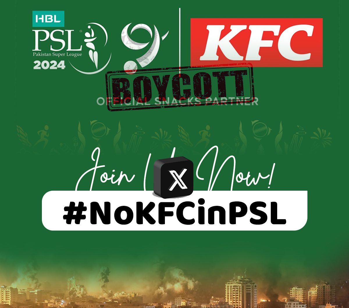 ahtashamriaz22's tweet photo. #BoycottPSL 🚨
Boycott PSL for Gaza 🇵🇸🤲
Shame on you!!! People are dying in Gaza, Palestine 🇵🇸 and you are happy to announce that KFC is your sponser?? I mean we all know KFC is Isr**li brand. 
We demand #NoKFCinPSL from @TheRealPCB otherwise PSL will be boycotted likewise the KFC in Pakistan. #HBLPSL9 #PSL2024 #PSL9