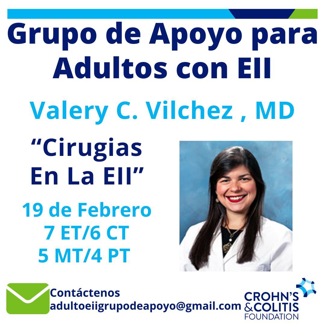 VoiceForIBD's tweet photo. Pacientes con #EII tienen una oportunidad para hacer preguntas sobre las #cirugías de la #EII este lunes, 19 de febrero en el grupo de apoyo. Contáctenos para información y el enlace de Zoom!
🔗 https://t.co/A7UqPiqoTe
#enfermedaddeCrohn #ColitisUlcerosa #apoyodeEII #cirugiaEII https://t.co/Fj929YY2R1