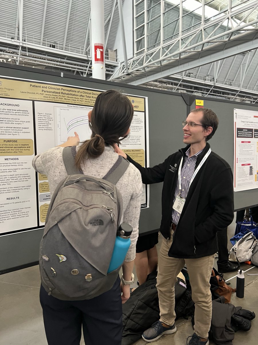 Snaps from CSM! @JeremyGraber_PT presenting 'Patient and Clinician Perceptions of a Clinical Support Tool for Personalized Rehabilitation after Total Knee Arthroplasty' on behalf of @LChurchillPTPhD. @APTAcsm #APTAcsm @APTAtweets