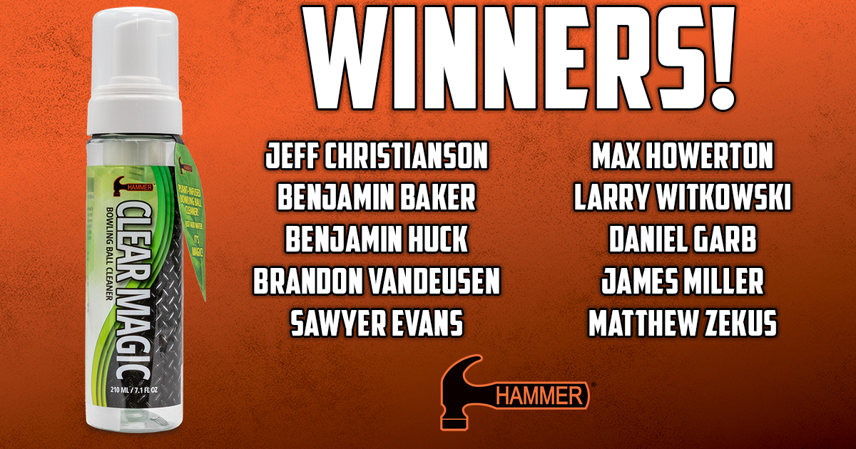 HammerBowling's tweet photo. The 10 winners for the Hammer Clear Magic Starter Kit have been picked! We'll contact the lucky 10 via the email provided! Congratulations!
#HammerBowling #ClearMagic https://t.co/yZWKPUTRlL