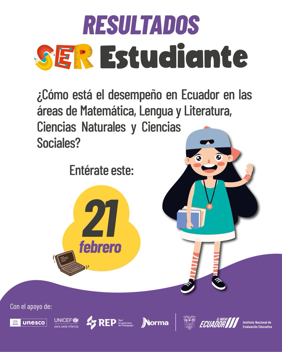 👋 ¡Atención!

Llegan los resultados de la evaluación Ser Estudiante 2023. 

No te pierdas esta presentación, en donde se dará a conocer información relevante de la situación educativa. 

Más información 👉 acortar.link/7OfSEO

En #ElNuevoEcuador evaluamos para mejorar ✅