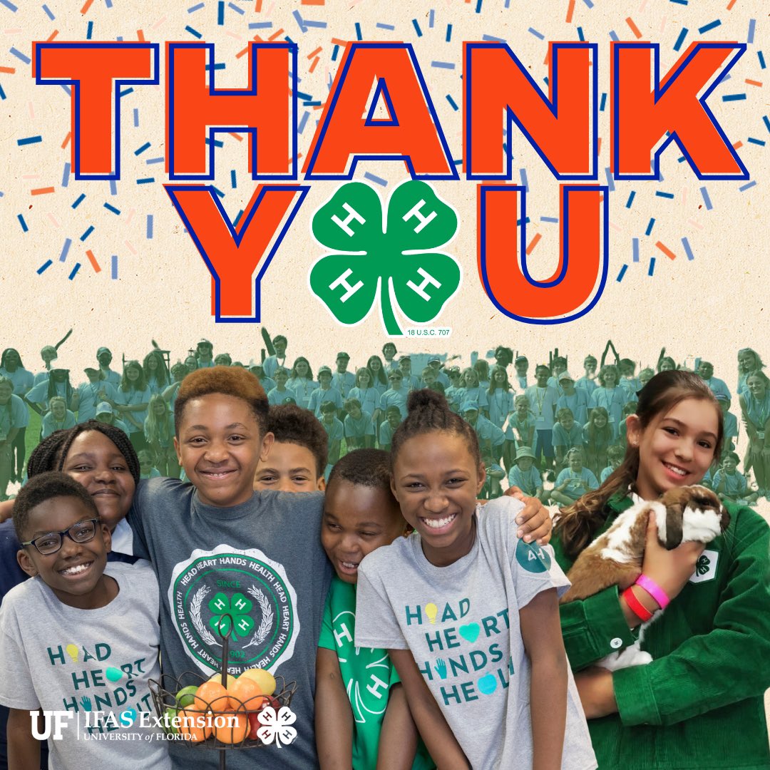 🍀 Huge THANKS to all who donated to Florida 4-H on Gator Nation Giving Day! Special shoutout to Dr. Marilyn Norman for her $1000 matching gift per camp. Your support empowers youth and shapes future leaders. 🐊💚 #Florida4H #GatorNation #GivingDay #StandUpAndHoller #ThankYou