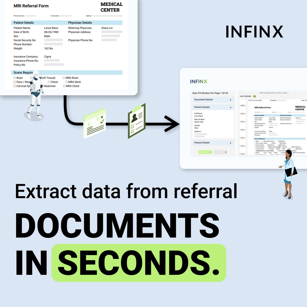 Infinxinc's tweet image. Use OCR and AI to extract data from referral orders, patient encounter records, and clinical documents - and feed it right into your EMR with Infinx:

hubs.li/Q02lp6Nx0 

#ReferralManagement #OpticalCharacterRecognition #HealthcareAI #PatientAccess #RevenueCycleManagement
