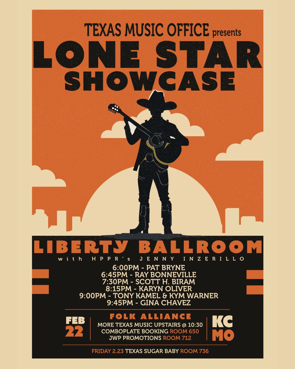 txmusicoffice's tweet image. It's the TEXAS MUSIC NIGHT at @folkalliance Feb 22-23, 2024 in #KansasCityMO at the Westin Crown Center! 4 great ways to catch all-Texas lineups while you're at FAI, including TMO's official showcase on 2.22.24 from 6-10PM in the Liberty Ballroom!

#folkalliance2024