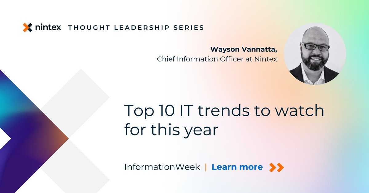 Nintex (@nintex) on Twitter photo "As economic uncertainties persist, it's time for CIOs and IT leaders to innovate," says Nintex CIO Wayson Vannatta. Explore the top 10 IT trends to watch for this year in <a href="/InformationWeek/">InformationWeek</a>. 👉 bit.ly/3I4LTVM
#AI #Automation #ProcessAutomation #ITTrends "As economic uncertainties persist, it's time for CIOs and IT leaders to innovate," says Nintex CIO Wayson Vannatta. Explore the top 10 IT trends to watch for this year in <a href="/InformationWeek/">InformationWeek</a>. 👉 bit.ly/3I4LTVM
#AI #Automation #ProcessAutomation #ITTrends