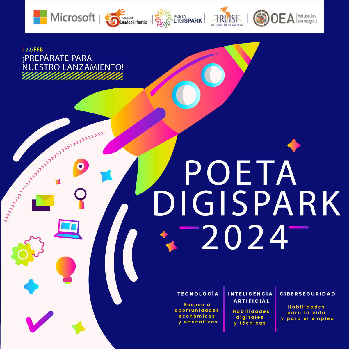 🚀 ¡Empezamos el año con grandes noticias! 

 Estamos emocionadas de presentarles nuestro nuevo proyecto #PoetaDigiSpark2024 
Este año, llevamos la transformación a otro nivel, estamos llevando la tecnología y las oportunidades a cada rincón💻

#microsoft #trust4americas #oea