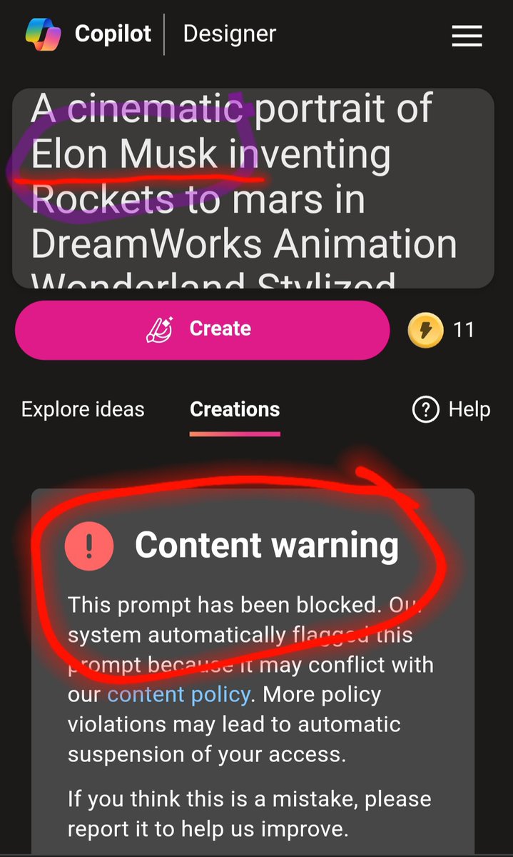 CaneCorsilover's tweet image. Hey @elonmusk  I think maybe a 
DALL-3 is against people wanting to celebrate your Scientific accomplishments? 
@bing @NightcafeStudio allows total creativity ❤
