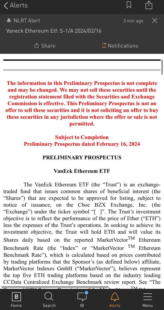 JSeyff's tweet photo. Just had @vaneck_us submit an updated S-1A for their spot #Ethereum ETF filing. https://t.co/eHn3iCYuQu