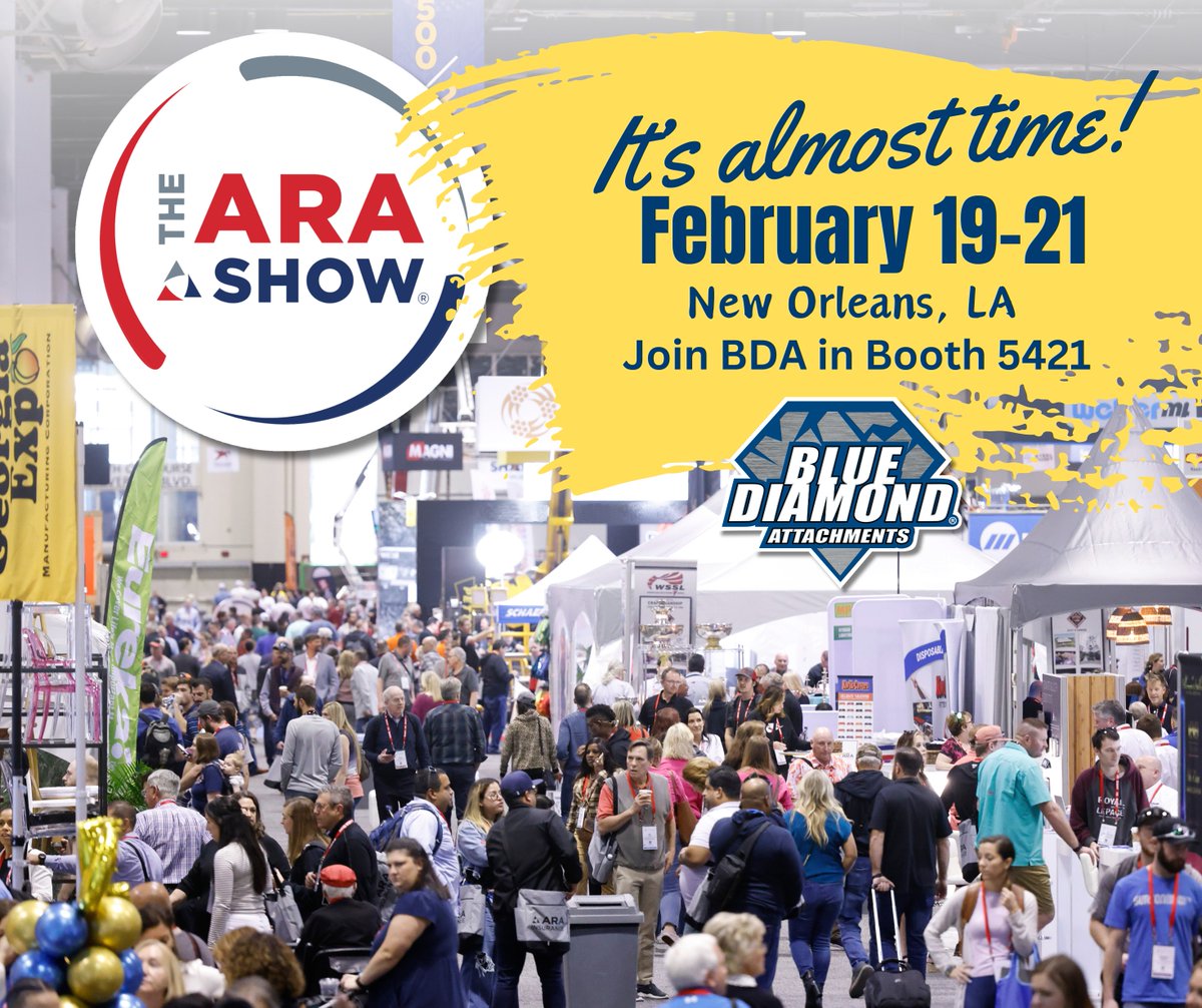 It’s almost that time! Join the Blue Diamond® Attachments TEAM in New Orleans, LA for the ARA Show on February 19-21 in booth 5421. We can’t wait to spend this event making new connections with dealers as we share about everything Blue Diamond! #bluediamond #attachments #arashow
